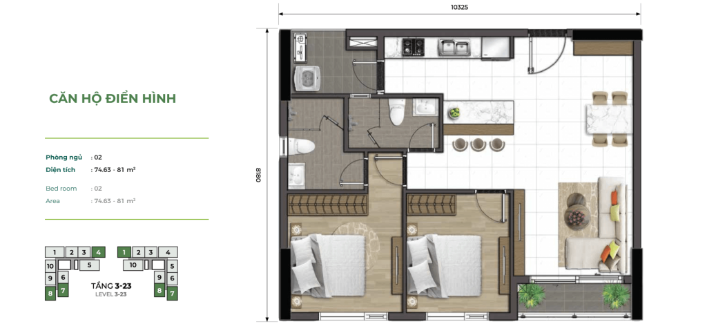 Căn hộ Essensia Sky 2 phòng ngủ