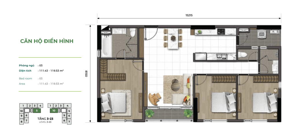 Căn hộ Essensia Sky 3 phòng ngủ